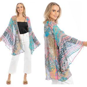 SAACHI Floral Print Bell Sleeve Ruana Kimono
